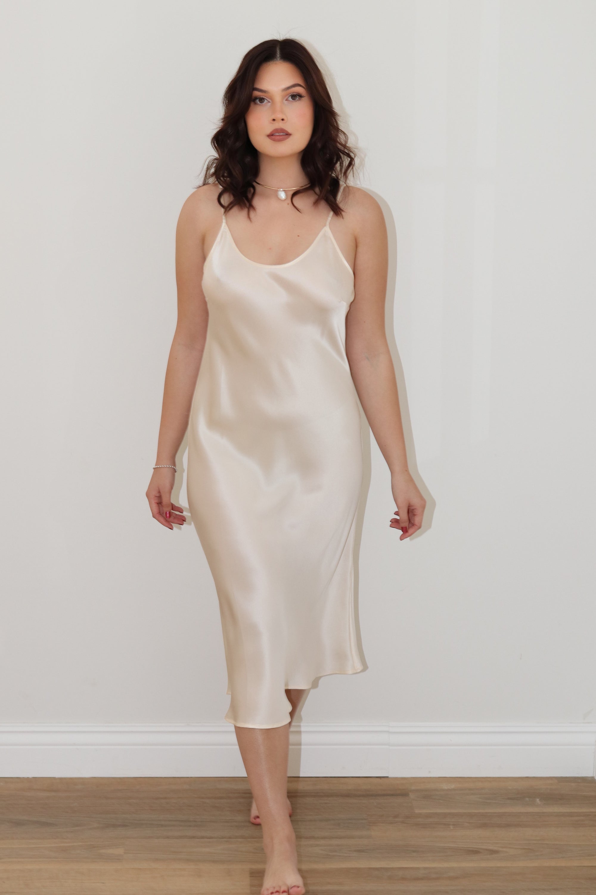 Aisha Silk Midi Slip Dress – Ivory