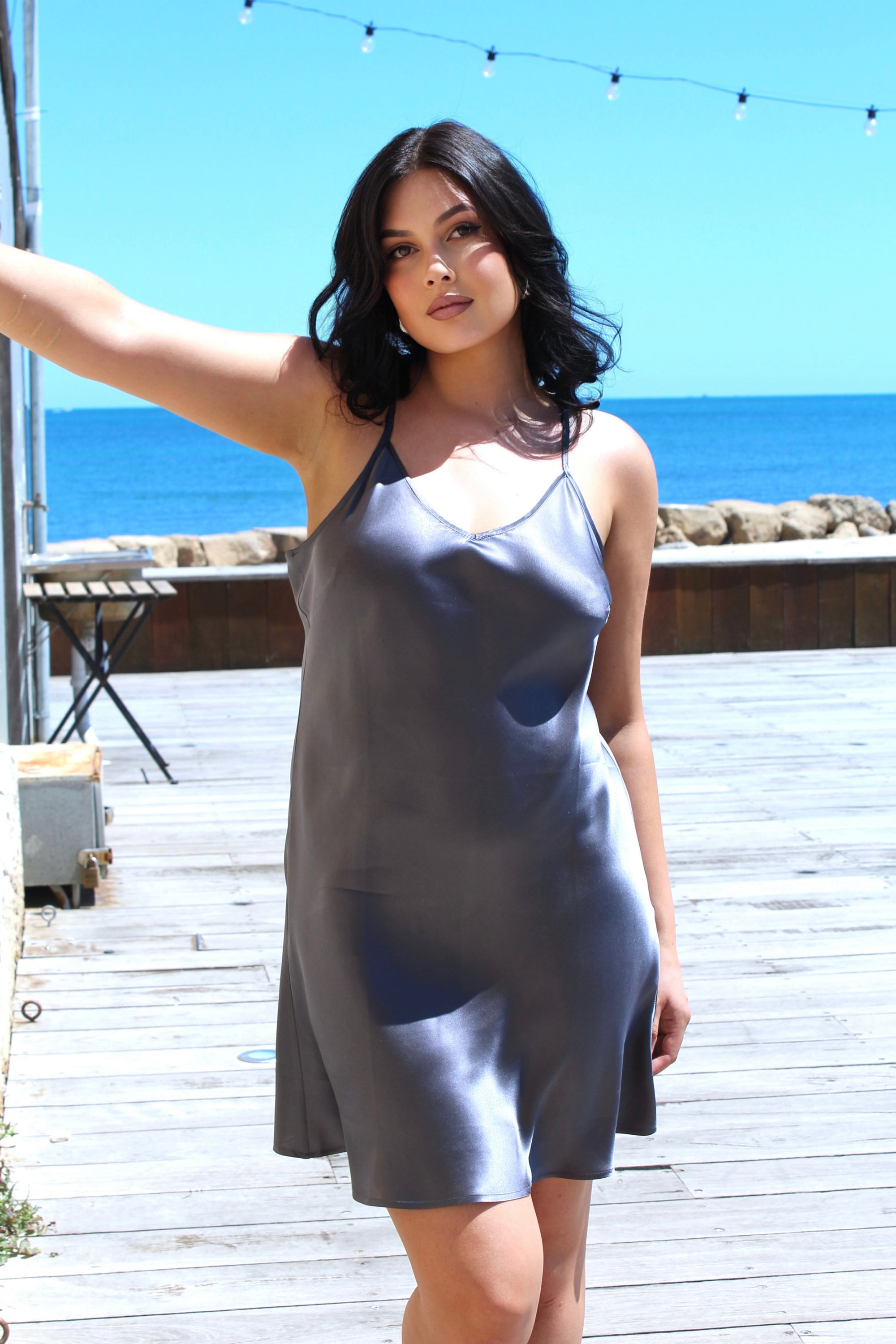 Stella Silk Mini Slip Dress - Charcoal Grey Stella Silk Mini Slip Dress - Charcoal Grey
